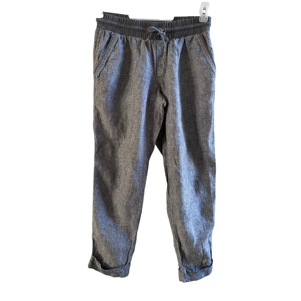 Athleta Womens Bali Linen Cuffed Ankle Cropped Beach Pant Gray Pull On Size 6 - Picture 2 of 5